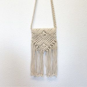 Natural Cord Macrame Sling Purse Off-White Boho Chic Festival Wear SIZE 7” x 7”